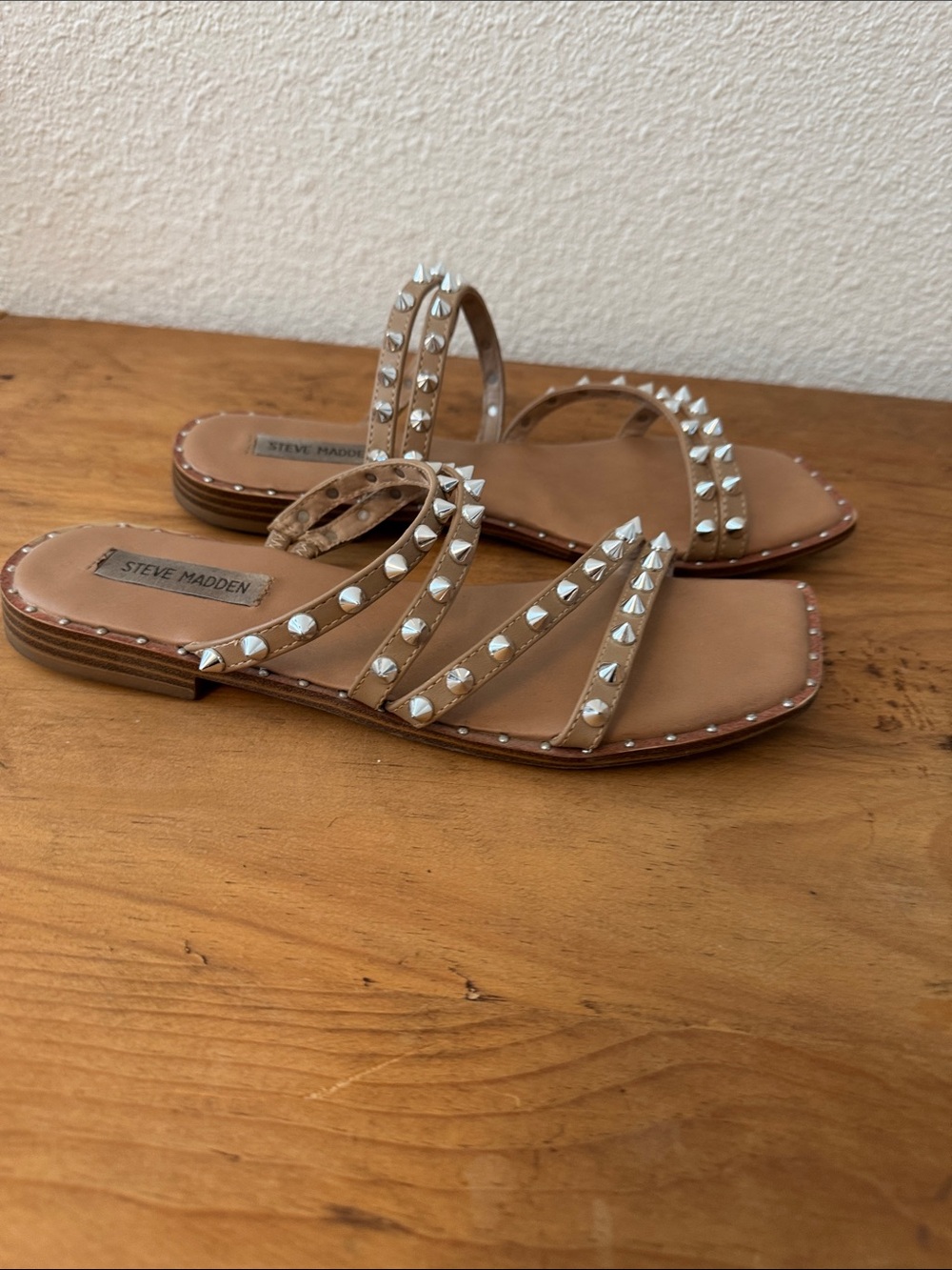 Steve Madden Tan Pyramid Stud Multi-Strap Sandals